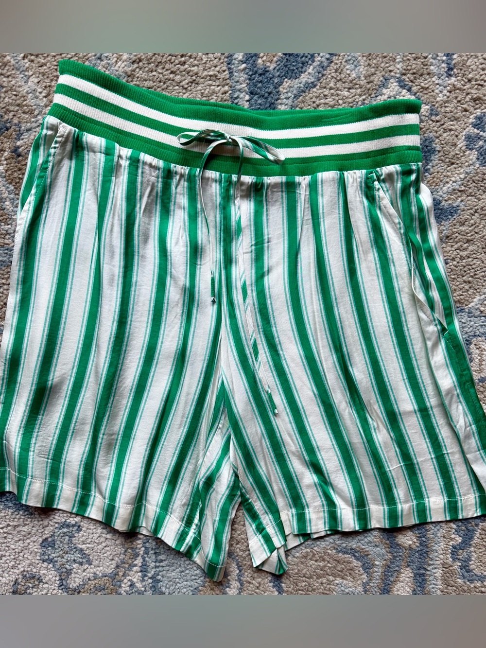 Anthropologie Green and White Stripe  Shorts NWOT